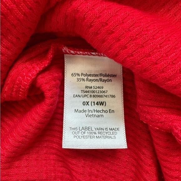 NWT - Terra & Sky Long Sleeve Brilliant Red Waffle Tee Shirt (0X) - Picture 9 of 10
